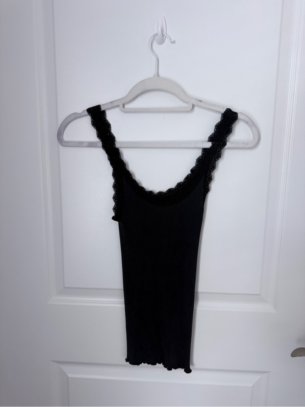 Eileen Fisher Black Ribbed Lace-Trim Tank
